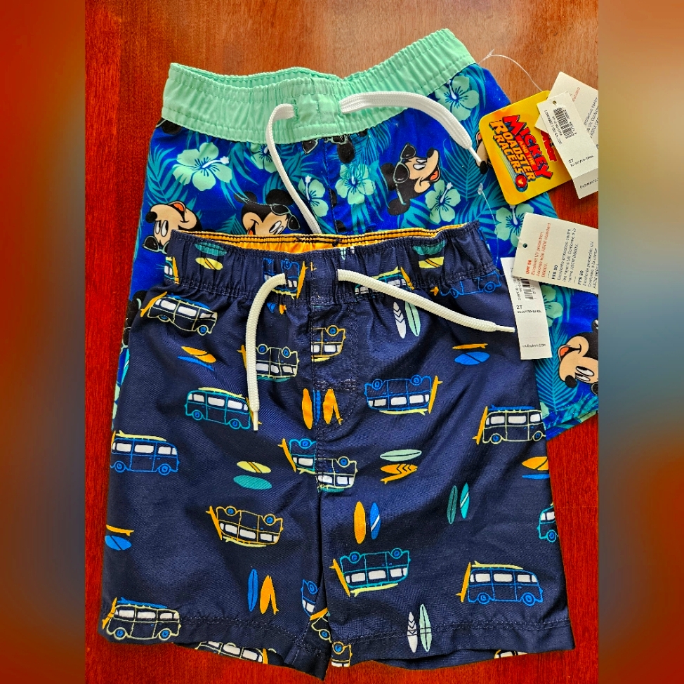 Nwt Old Navy Baby Boy 2t Mickey And Car Swim Shorts Trunk Swimwear